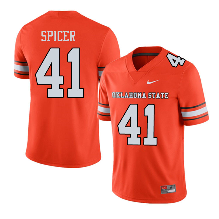 Men #41 Braden Spicer Oklahoma State Cowboys College Football Jerseys Sale-Alternate Orange - Click Image to Close